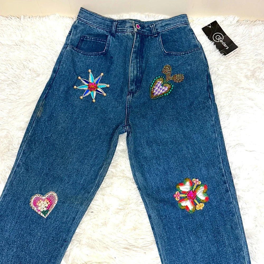 NWT Vintage 80s Cedars Beaded Embellished High waist jeans - Picture 1 of 11